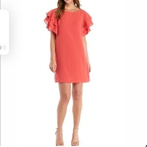 Adrianna Papell Coral Ruffle Sleeve Shift Dress